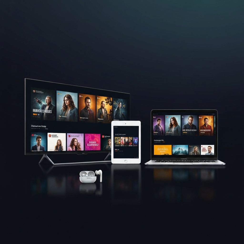 TV, notebook, tablet e celular exibindo conteudo de streaming